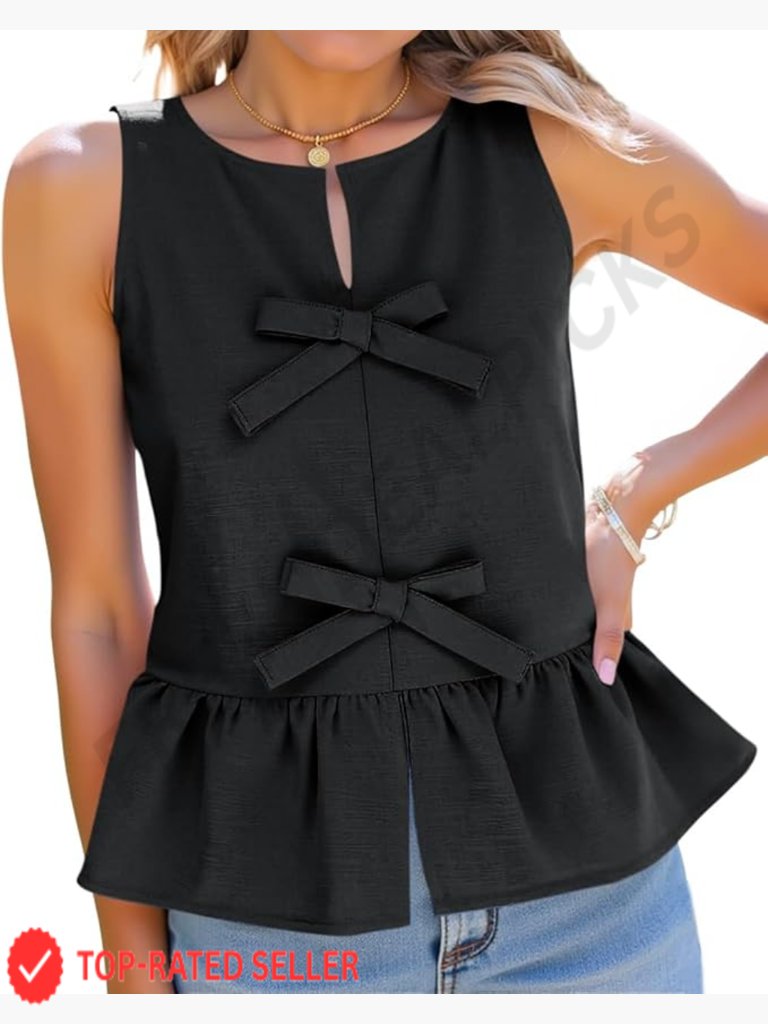 Peplum Tank Top Sleeveless Babydoll Blouse Loos Summer Cotton Linen Bow Knot